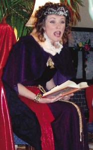 Sara Davis, as Queen Helen, Reads to Visitor's at the Library's Opening Celebration